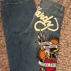 SOLD Ed Hardy Denim Jeans with Colorful Embroidery.